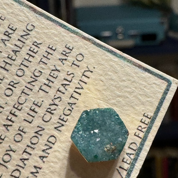 Hexagon Aqua Druzy Quartz Studs - Picture 4 of 7